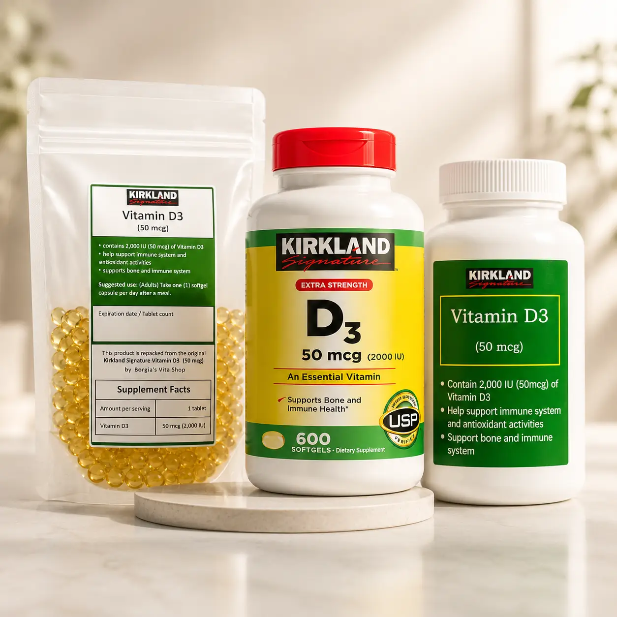 Kirkland Vitamin D3 50mg (2000IU) Softgel Capsules